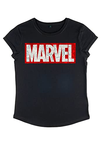 Marvel Damen Comic Strips Marvel Women's Rolled Sleeve T-shirt, Schwarz, L von Marvel