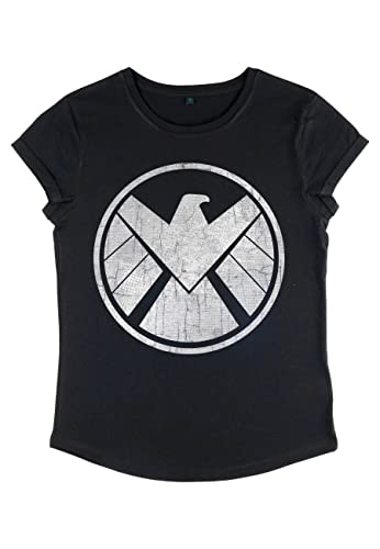 Marvel Damen Crusty Shield Women's Rolled Sleeve T-shirt, Schwarz, S von Marvel