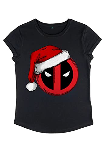 Marvel Damen Deadpool Deadpool Santa Hat Women's Rolled Sleeve T-shirt, Schwarz, M von Marvel