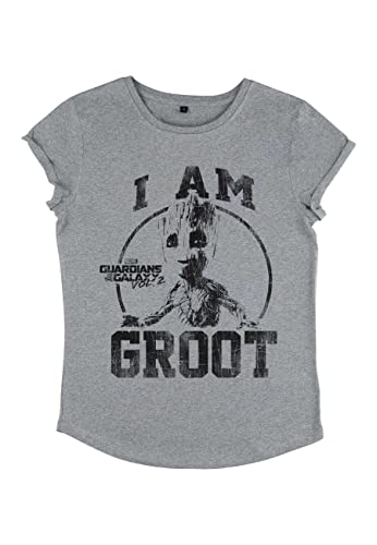 Marvel Guardians Of The Galaxy 2 - Collegiate Groot Women's Rolled-sleeve Melange grey L von Marvel