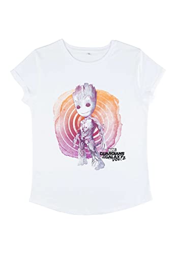 Marvel Damen Guardians Of The Galaxy 2 Groot Watercolor Women's Rolled Sleeve T-shirt, Weiß, M von Marvel