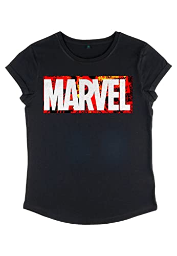 Marvel Damen Hard Mix Marvel Women's Rolled Sleeve T-shirt, Schwarz, S von Marvel