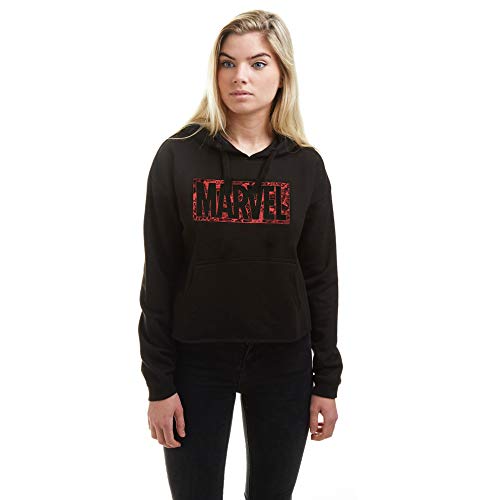 Marvel Damen Kapuze mit Comic-Logo Kapuzenpullover, Schwarz, 36 (Label: 8/S) von Marvel