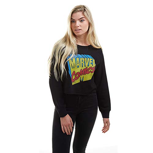 Marvel Damen Retro 3D Logo Cropped Sweatshirt Pullover, Black, Small von Marvel