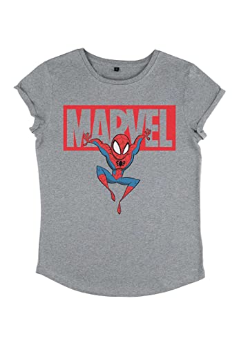 Marvel Damen Spider-man Classic Brick Spidey Women's Rolled Sleeve T-shirt, Melange Grey, S von Marvel