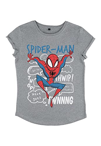 Marvel Damen Spider-man Classic Spidey Doodle Thoughts Women's Rolled Sleeve T-shirt, Melange Grey, S von Marvel