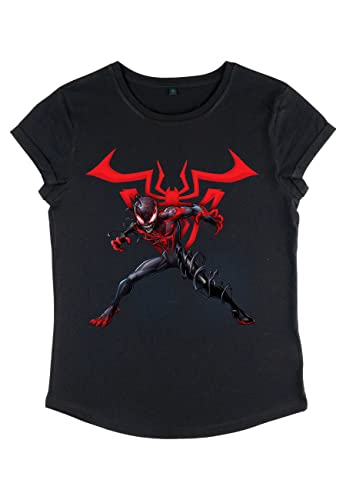Marvel Damen Spiderman Miles W Symbol Women's Rolled Sleeve T-shirt, Schwarz, M von Marvel