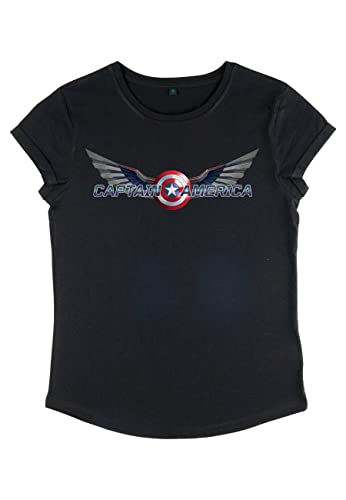 Marvel Damen The Falcon And The Winter Soldier Shiny Shield Women's Rolled Sleeve T-shirt, Schwarz, L von Marvel