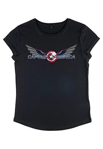 Marvel Damen The Falcon And The Winter Soldier Shiny Shield Women's Rolled Sleeve T-shirt, Schwarz, S von Marvel