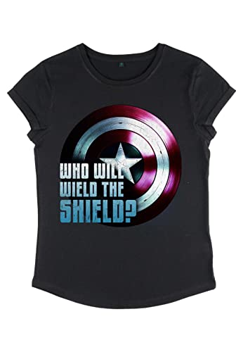 Marvel Damen The Falcon And The Winter Soldier Wielding The Shield Women's Rolled Sleeve T-shirt, Schwarz, L von Marvel