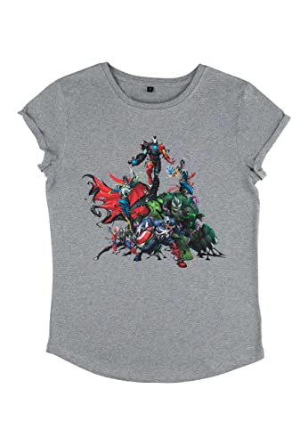 Marvel Damen Venom Avengers Women's Rolled Sleeve T-shirt, Melange Grey, S von Marvel