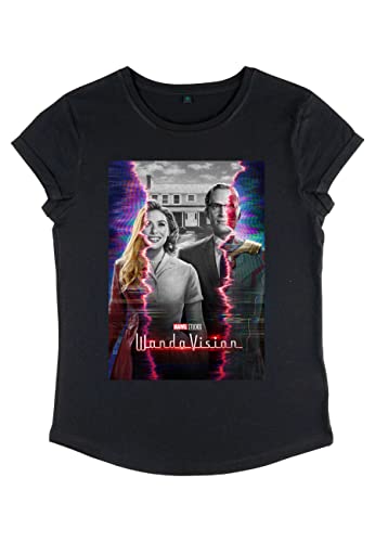 Marvel Damen Wandavision Teaser Poster Women's Rolled Sleeve T-shirt, Schwarz, S von Marvel