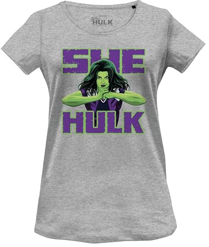 Marvel Damen Woshehuts005 T-Shirt, Grau meliert, Small von Marvel