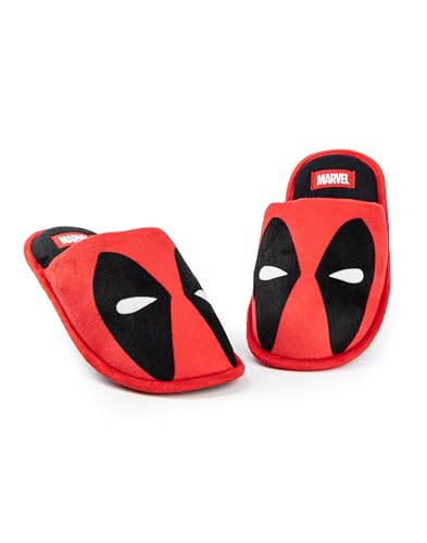 Marvel Deadpool Herren Hausschuhe | Deadpool Mask Character Graphic Indoor-Pantoletten für Erwachsene in Rot Comics Superhelden-Hausschuhe zum Hineinschlüpfen von Marvel