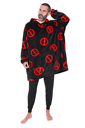 Marvel Deadpool Herren-Kapuzenpullover, übergroße Fleecedecke, Schwarz, Schwarz , Einheitsgröße von Marvel