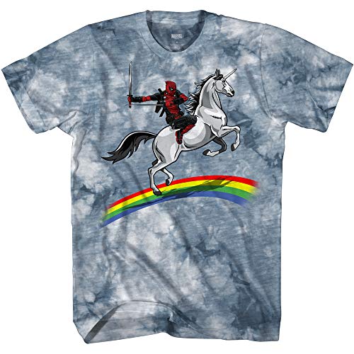 Marvel Deadpool Riding A Unicorn On A Rainbow T-Shirt (Grey, Small) von Marvel