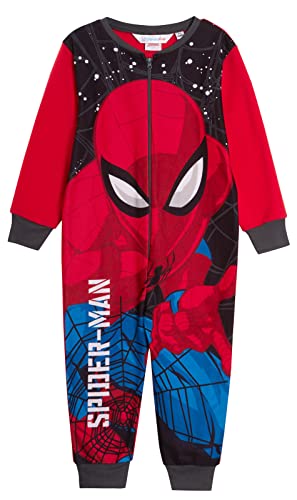 Marvel Der offizielle Spiderman-Einteiler für Jungen aus Fleece, All-in-One-Kinder Pyjama, Pjs, Loungewear mit Reißverschluss von Marvel