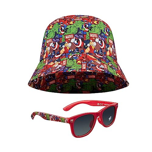 Marvel Fischerhut und Kinder Sonnenbrille Set für Jungen Avengers Sonnenhut 100% UV Kindersonnenbrille Spiderman Hut Jungen - Ideal für Urlaub Sommer Zubehör Marvel-Geschenke (Multi Marvel) von Marvel