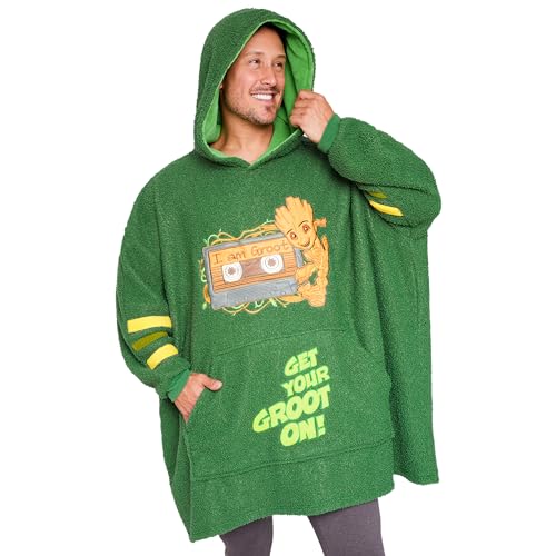 Marvel Fleece Hoodie Decke Männer Teenager, Deadpool Groot Oversized Hoodie Herren, Decke zum Anziehen Merch Geschenke (Grün Groot) von Marvel