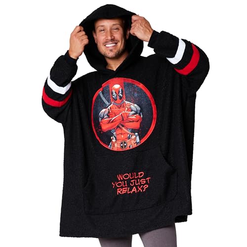 Marvel Fleece Hoodie Decke Männer Teenager, Deadpool Groot Oversized Hoodie Herren, Decke zum Anziehen Merch Geschenke (Schwarz Deadpool) von Marvel