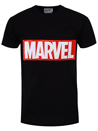 Marvel Herren Box Logo T-Shirt, Schwarz, L von Marvel