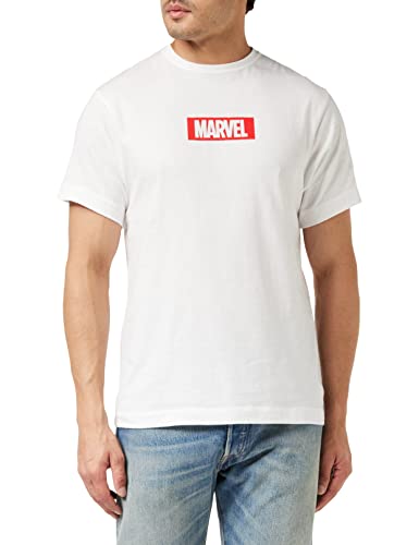 Marvel Herren Box Logo T-Shirt, Weiß (Weiß Weiß), L von Marvel