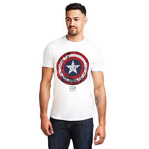 Marvel Herren Captain America Comic Schild T-Shirt, weiß, M von Marvel