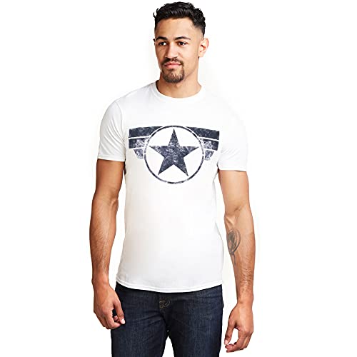 Marvel Herren Captain America - Cap Logo T Shirt, Weiß (White White), L EU von Marvel