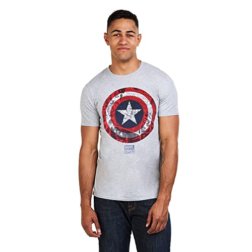 Marvel Herren Captain America Comic Schild T-Shirt, Grau (Sports Grey), S von Marvel
