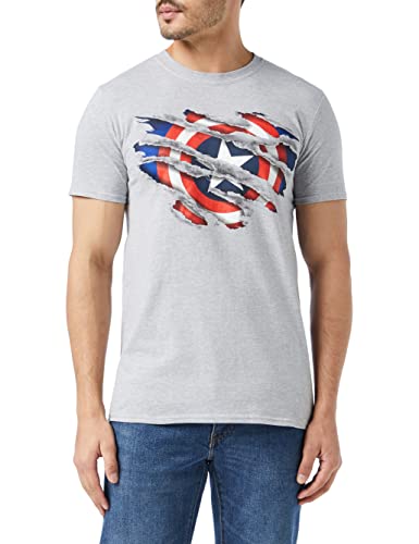 Marvel Herren Captain America Zerrissen T-Shirt, Grey Heather, M von Marvel