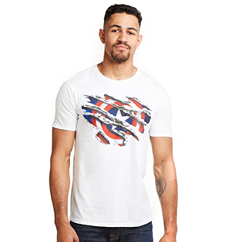 Marvel Herren Captain America Zerrissen T-Shirt, weiß, L von Marvel