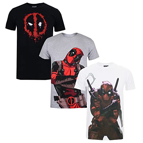 Marvel Herren Deadpool Pack a T-Shirt, Multi, L (3er von Marvel