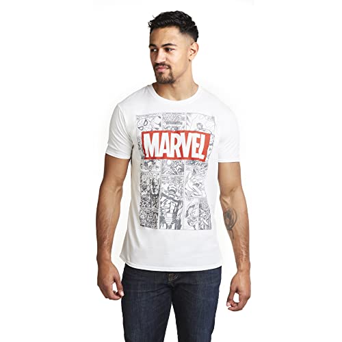 Marvel Herren Mono Comic T-Shirt, weiß, L von Marvel