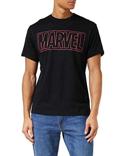 Marvel Herren Gliederungslogo T-Shirt, Schwarz (Schwarz Schwarz), XL von Marvel