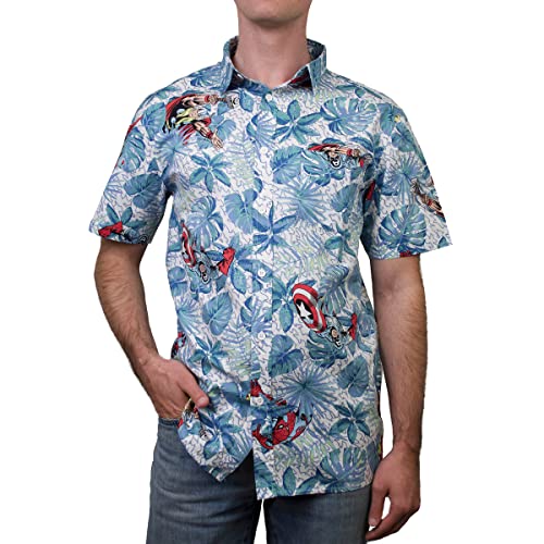 Marvel Herren Shirt Hemd mit Button-Down-Kragen, Weiß Retro Paradise, Mittel von Marvel