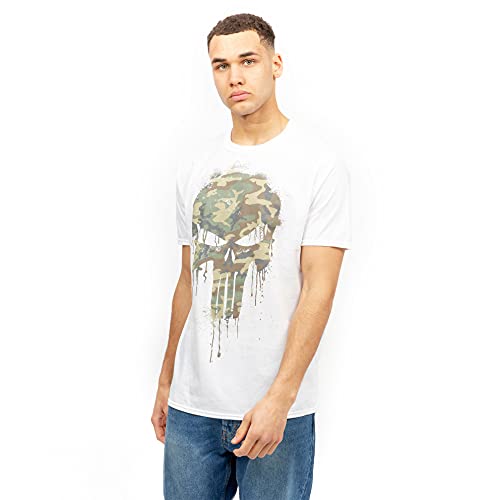 MARVEL Herren Punisher Skull Camo T-Shirt, weiß, XXL von Marvel