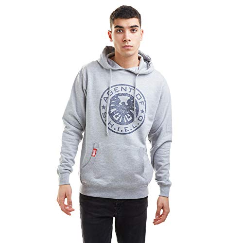 Marvel Herren Retro Shield Logo Hoodie Kapuzenpullover, Grey Heather, Small von Marvel