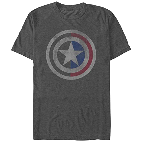 Marvel Herren Schild Captain America im Used-Look T-Shirt, Dunkelgrau meliert, Mittel von Marvel