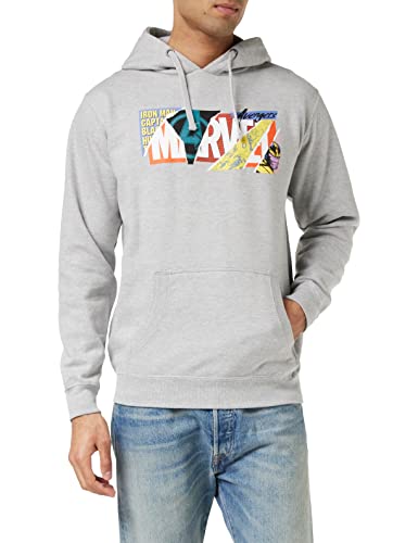 Marvel Herren Scrapbook Logo Hoodie Kapuzenpullover, Grey Heather, L EU von Marvel