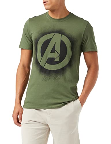 Marvel Herren Stencil Logo T Shirt, Grün (Military Green), M EU von Marvel