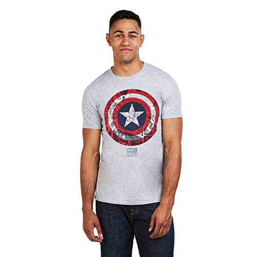 Marvel Herren Captain America Comic Schild T-Shirt, Grau (Sports Grey), L von Marvel