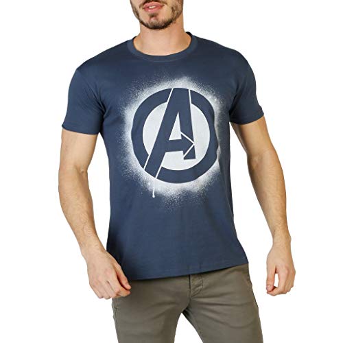 MARVEL Herren Avengers Schablonenlogo T-Shirt, Denim, L von Marvel