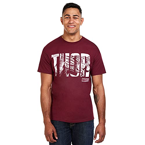 Marvel Herren Thor Text T-Shirt, Rot (Garnet Gar), (Herstellergröße: Large) von Marvel