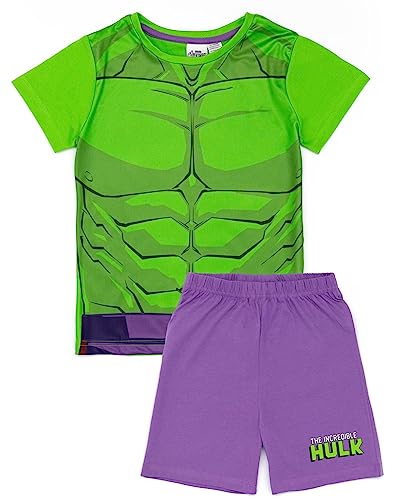 Marvel Hulk Jungen-Pyjama-Set | Kinder Hulk T-Shirt und Shorts Pyjamas | Mächtiges Design in Grün und Lila | Offizielle Ware kleine Superhelden von Marvel