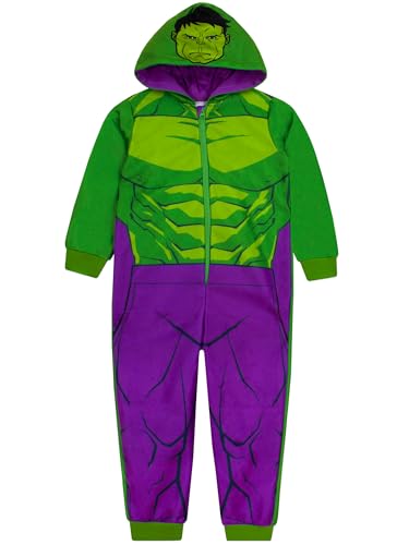 Marvel Hulk Schlafanzug Kinder | The Avengers Schlafoverall Jungen | Schlafoveralls Für Jungen | Onesie Kinder Kuschelig | Grün 140 von Marvel