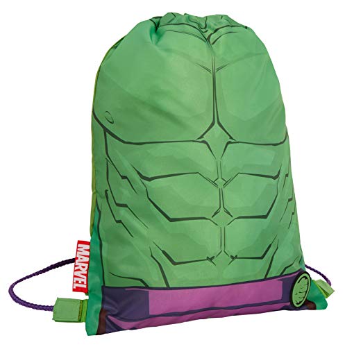 Marvel Jungen Hulk Turnbeutel mit Kordelzug, Motiv: Avengers, Sport, Schwimmen, PE-Kit, Kinder-Rucksack, Mädchen, Trainer, Schwimmsack, grün, Einheitsgröße, Beutel mit Kordelzug von Marvel