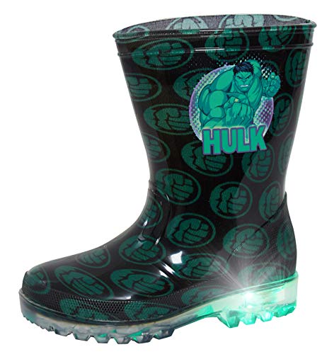 Marvel Incredible Hulk Light Up Jungen Gummistiefel Kinder Gummistiefel mit Lichtern Grün Regen Schneeschuhe Mädchen Gummistiefel, Schwarz , 23 EU von Marvel