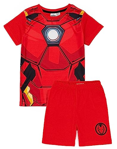 Marvel Iron Man Jungen-Pyjama-Set | Kinder Iron Man T-Shirt und Shorts Pyjamas | Kraftvolles rotes Anzugdesign | Offizielle Ware kleine Superhelden von Marvel