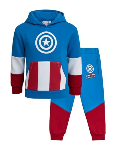 Marvel Jungen Sweatanzug-Set – 2-teiliges Captain America Spiderman Fleece-Pullover, grafischer Kapuzenpullover und Jogginghose für Jungen (3T-7), Captain Blue, 6 von Marvel