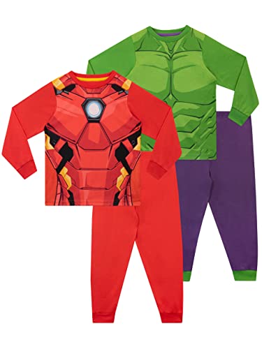 Marvel Schlafanzug | Hulk & Iron Man Pyjama Jungen | Avengers Schlafanzüge für Kinder | 2 Packung Mehrfarbig 128 von Marvel